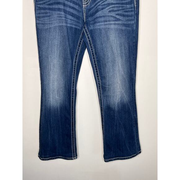 Miss Me Vintage Jeans Relaxed Boot XP7547B Rhinestone Silver Embellished Pocket - Picture 7 of 10